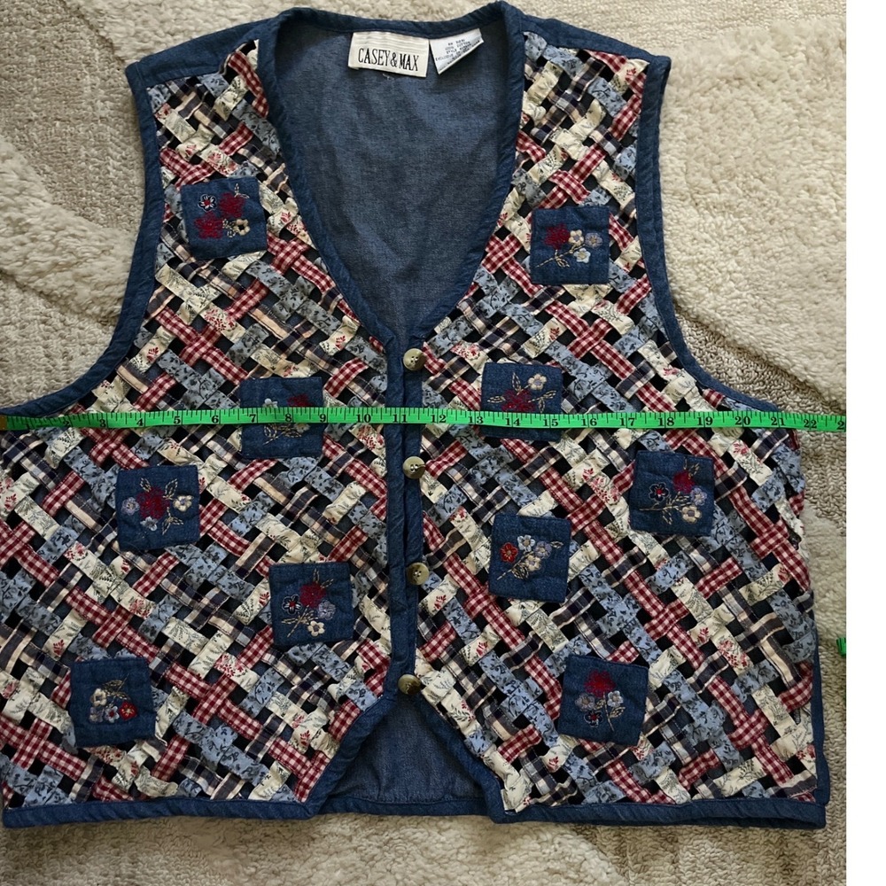 Casey & Max Vintage Woven Patchwork Floral Denim Vest XL Cottagecore Boho Blue - Picture 3 of 6